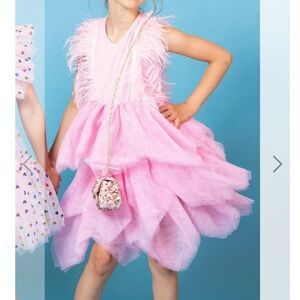 LOLA + THE BOYS

Gigi Feather Sleeve Tired Tulle Dress, Bubble Gum Pink